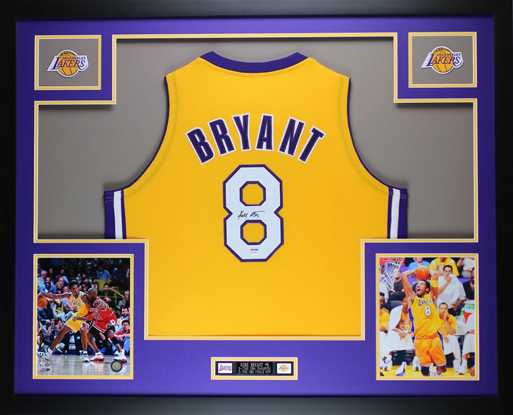 Kobe Bryant Signed Lakers 35" x 43" Custom Framed Jersey (PSA COA) at